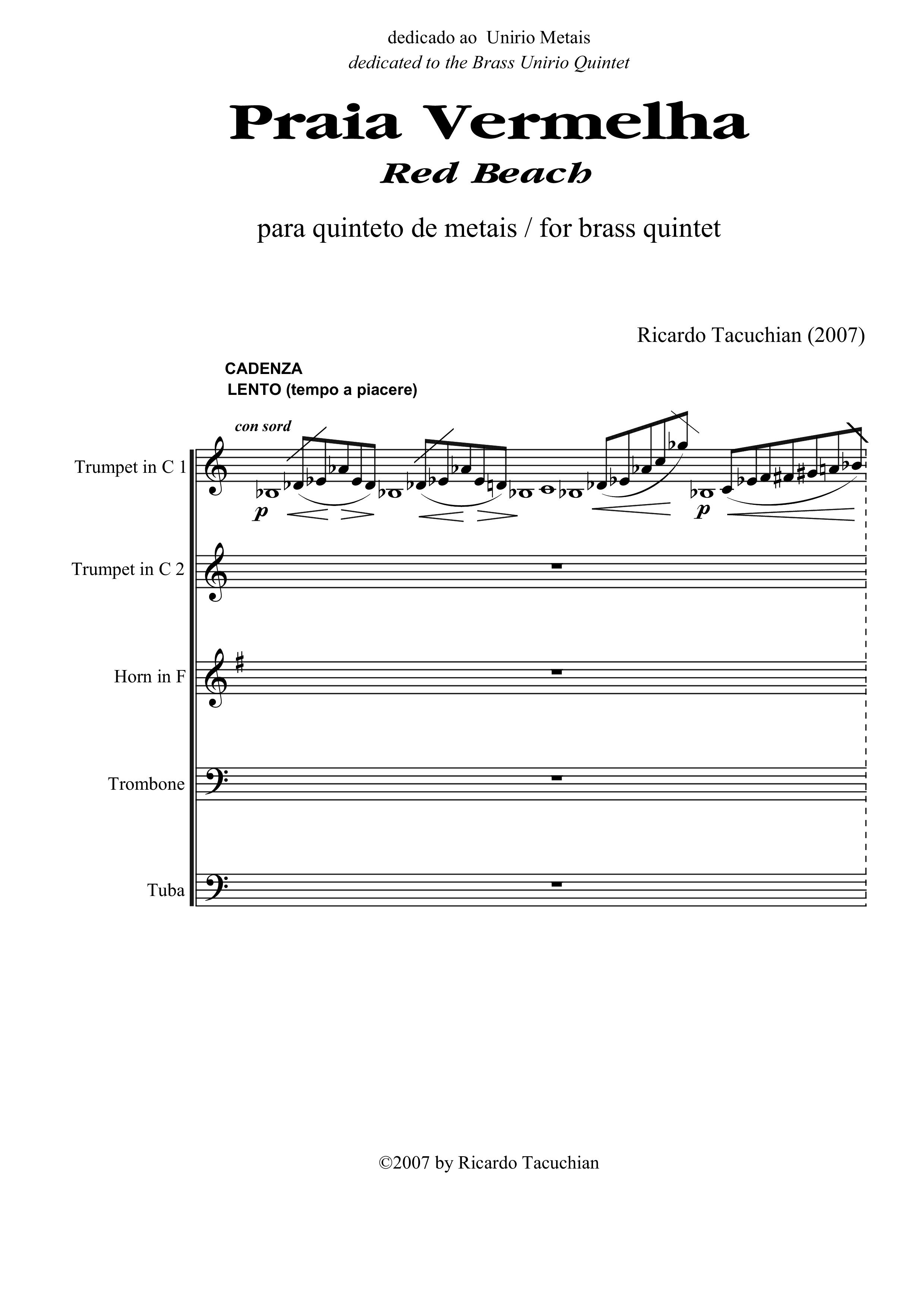 Praia vermelha para quinteto de metais